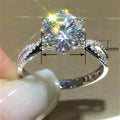 Classic Elegant Six Prong Micro Pave Women's Ring, Simulated Wedding Bridal Jewelry Fashion Luxury Finger Ring view 4