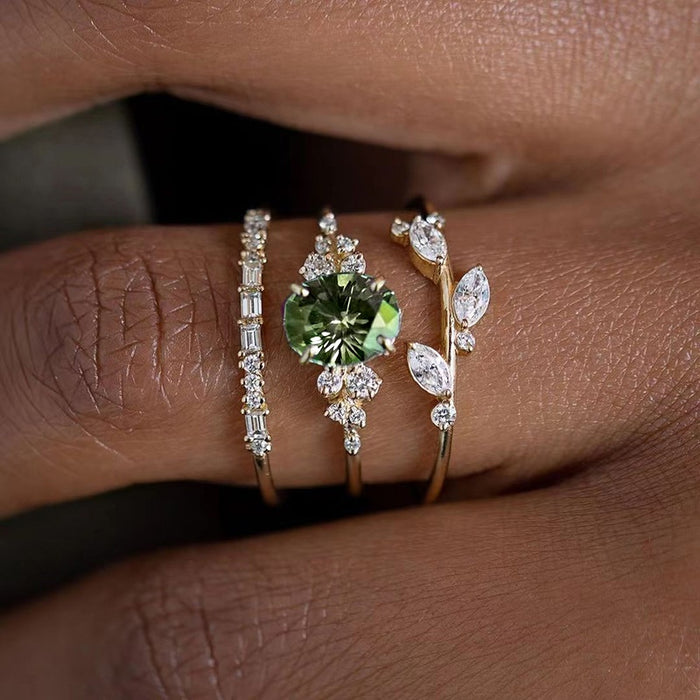Light Luxury Floral Ring Set With Marquise Inlay European American Engagement Stackable Three Piece Ring
