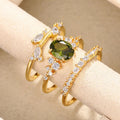 Light Luxury Floral Ring Set With Marquise Inlay European American Engagement Stackable Three Piece Ring view 3
