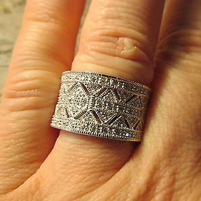 Vintage Ethnic Style Wide Zircon Ring With Patterned Bohemian Tibetan Inspired Design For Women