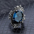 European American Royal Style Exaggerated Blue Mirror Ring Vintage Lace Edge Statement Finger Jewelry view 3
