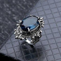 European American Royal Style Exaggerated Blue Mirror Ring Vintage Lace Edge Statement Finger Jewelry view 2