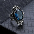 European American Royal Style Exaggerated Blue Mirror Ring Vintage Lace Edge Statement Finger Jewelry view 1