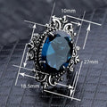 European American Royal Style Exaggerated Blue Mirror Ring Vintage Lace Edge Statement Finger Jewelry view 4