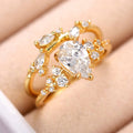 Japanese Light Luxury Two-Piece Leaf Branch Zircon Rings, Niche Designer Finger Jewelry view 3