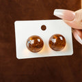 Vintage Hong Kong Style Amber Brown Round Resin Stud Earrings For Women, Light Luxury Geometric Acrylic Earrings view 4