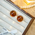 Vintage Hong Kong Style Amber Brown Round Resin Stud Earrings For Women, Light Luxury Geometric Acrylic Earrings view 3