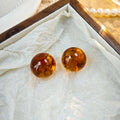 Vintage Hong Kong Style Amber Brown Round Resin Stud Earrings For Women, Light Luxury Geometric Acrylic Earrings view 2