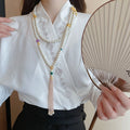 Gold Plated New Chinese Lotus Faux Pearl Multi Layer Body Chain Necklace view 4