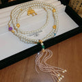 Gold Plated New Chinese Lotus Faux Pearl Multi Layer Body Chain Necklace view 3