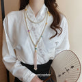 Gold Plated New Chinese Lotus Faux Pearl Multi Layer Body Chain Necklace view 1