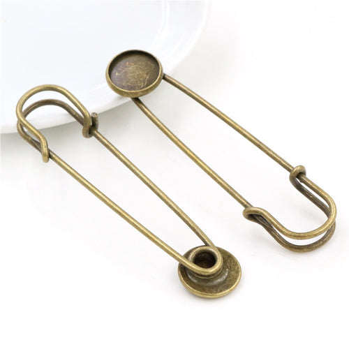 Antique Bronze 12mm Inner Diameter Time Gemstone Brooch Pin Base Tray DIY Jewelry Findings