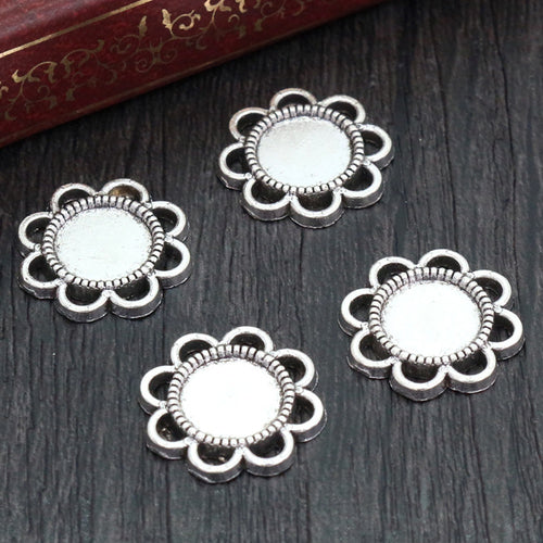 8mm Inner Diameter Flower Shape Alloy Cabochon Tray Settings For DIY Bracelet Pendant Jewelry