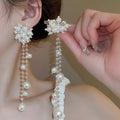 Alloy Floral Tassel Drop Earrings With Faux Pearls And Crystals, French Princess Style view 1