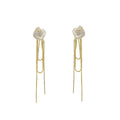 Elegant French Vintage White Enamel Camellia Flower Long Gold Chain Tassel Two-Way Stud Earrings view 5