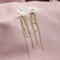 Elegant French Vintage White Enamel Camellia Flower Long Gold Chain Tassel Two-Way Stud Earrings view 1