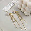 Elegant French Vintage White Enamel Camellia Flower Long Gold Chain Tassel Two-Way Stud Earrings view 2