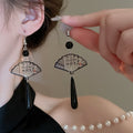 New Chinese Style Translucent Resin Ink Wash Folding Fan Teardrop Drop Earrings For Women view 1