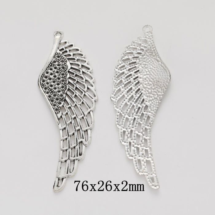 Antique Silver Zinc Alloy Wing Charm Pendant No.511470 for DIY Necklace Bracelet Jewelry Making