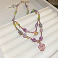 Colorful Glass Flower Square Bead Clavicle Necklace For Women Sweet Fresh Style view 2