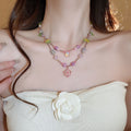 Colorful Glass Flower Square Bead Clavicle Necklace For Women Sweet Fresh Style view 1