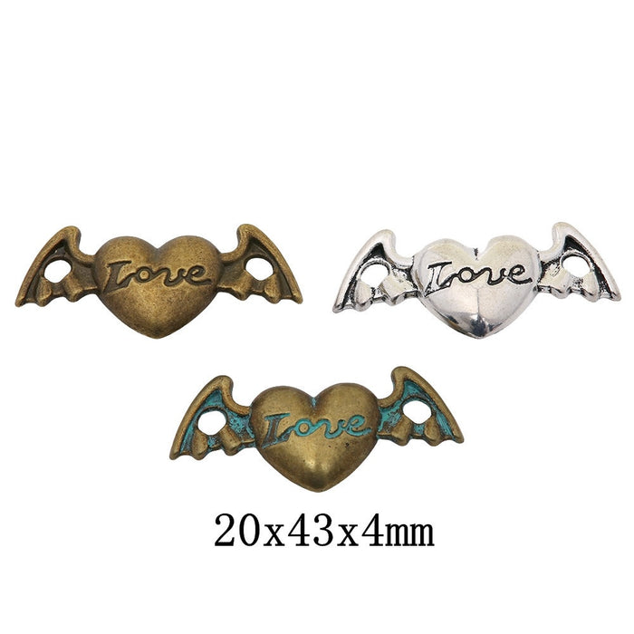 Zinc Alloy Winged Heart Charm Pendant for DIY Necklace Bracelet Jewelry Making