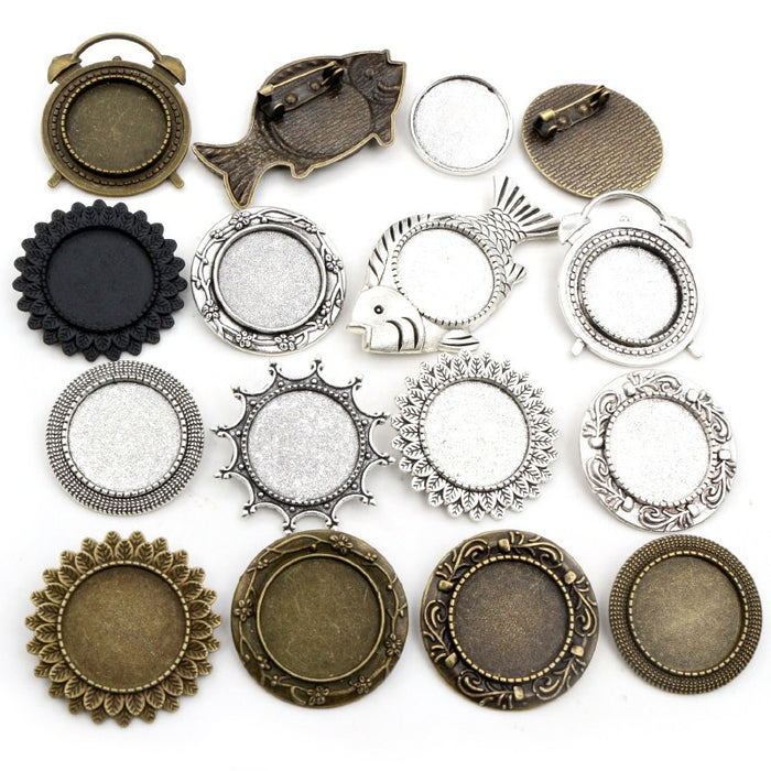Alloy Brooch Pendant Tray Settings For DIY Jewelry Accessories Multiple Styles 20mm Inner Diameter
