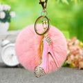 Crystal High Heel Keychains with Faux Fur Pompoms in Three Colors view 2