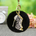 Jeweled Shoe and Handbag Plush Pom Pom Keychains With Wrist Strap Components view 8