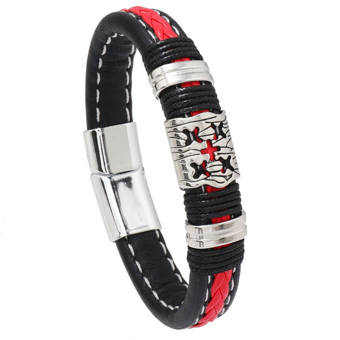 Simple Handmade Woven Unisex Leather Bracelet, European Punk Hip Hop Cuff Jewelry