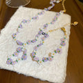 Fresh Pastoral Stainless Steel Rice Bead Flower Necklace Bracelet Ring Jewelry Set view 3