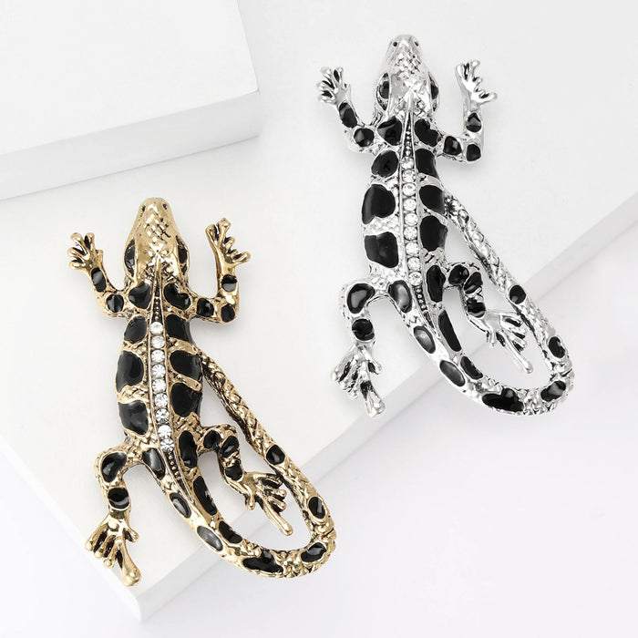 Alloy Enamel Rhinestone Lizard Brooch Pin For Womens Apparel