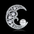 Silver Tone Moon Pearl Look Metal Brooch Pin for Jackets and Lapels view 3