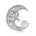 Silver Tone Moon Pearl Look Metal Brooch Pin for Jackets and Lapels view 1