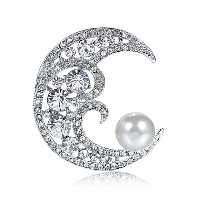 Front product view of the moon brooch pin in silver