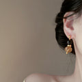Vintage Faux Agate Acrylic Beaded Oval Geometric Line Stud Earrings for Women view 4