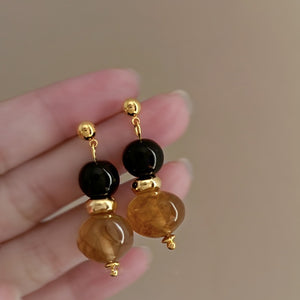 Vintage Faux Agate Acrylic Beaded Oval Geometric Line Stud Earrings for Women