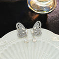 Elegant Butterfly Rhinestone Zircon Waterdrop Dangle Studs Silver Needle Luxury Korean Style Earrings view 1