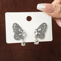 Elegant Butterfly Rhinestone Zircon Waterdrop Dangle Studs Silver Needle Luxury Korean Style Earrings view 3