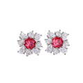 Light Luxury Pear Shaped Pigeon Blood Red Zircon Stud Earrings Floral Halo Earrings For Women view 5