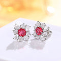 Light Luxury Pear Shaped Pigeon Blood Red Zircon Stud Earrings Floral Halo Earrings For Women view 2