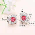 Light Luxury Pear Shaped Pigeon Blood Red Zircon Stud Earrings Floral Halo Earrings For Women view 4