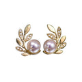 French Mirror Finish Stud Earrings, Branch Leaf Faux Pearl Korean Fashion Earrings For Women view 5