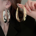Chic Alloy Geometric Line Plain Hoop Earrings With Silver Needle For Women view 1