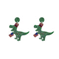Independence Day Green Glitter Acrylic Dinosaur Hat Flag Creative Stud Dangle Earrings view 5