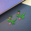 Independence Day Green Glitter Acrylic Dinosaur Hat Flag Creative Stud Dangle Earrings view 2