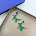 Independence Day Green Glitter Acrylic Dinosaur Hat Flag Creative Stud Dangle Earrings view 3