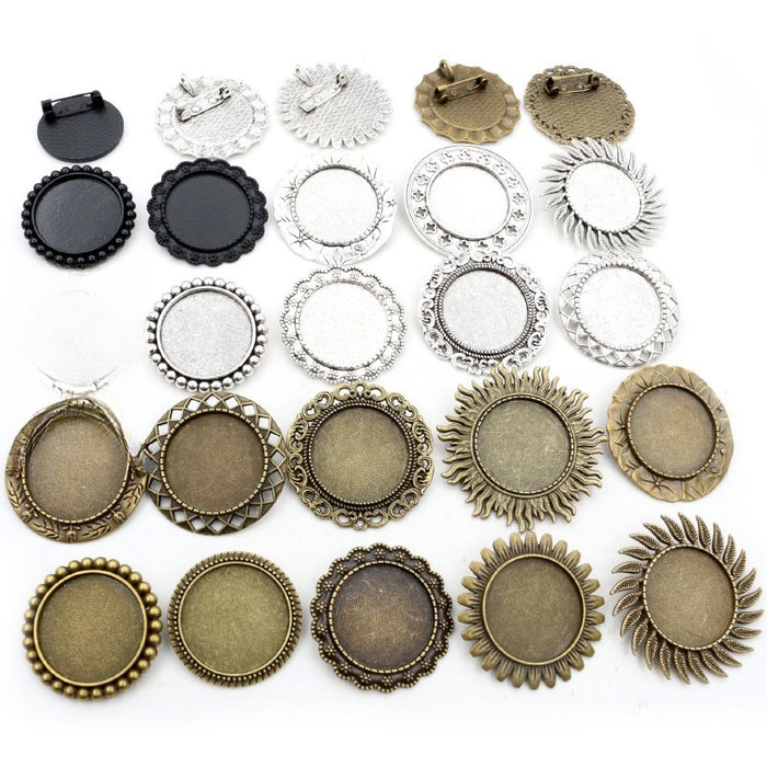 25mm Inner Alloy Brooch Pendant Cabochon Base Tray DIY Jewelry Setting Accessory