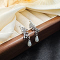 Elegant Geometric Fan Shaped Zircon Rhinestone Teardrop Pearl Dangle Stud Earrings view 4