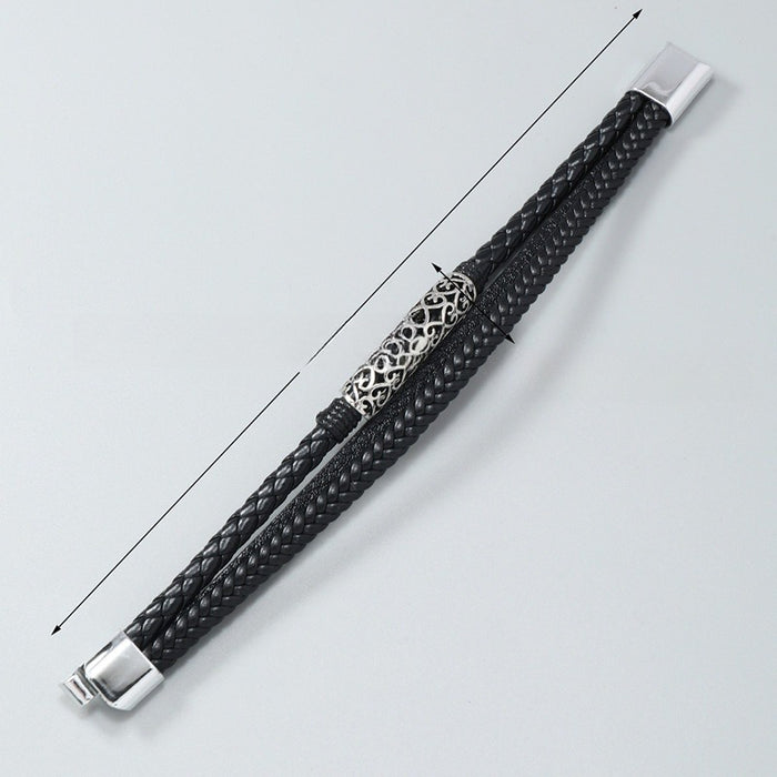 Style Men's Multi Layer Handmade Braided PU Leather Bracelet With Magnetic Clasp